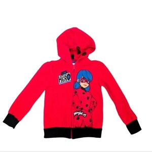 Miraculous Ladybug Girls Zip Up Hoodie Toddler 5T Red